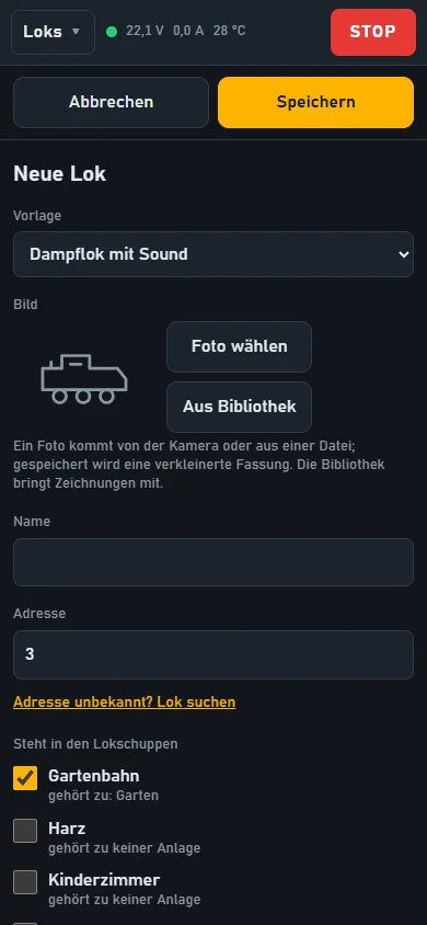 Lok einrichten
