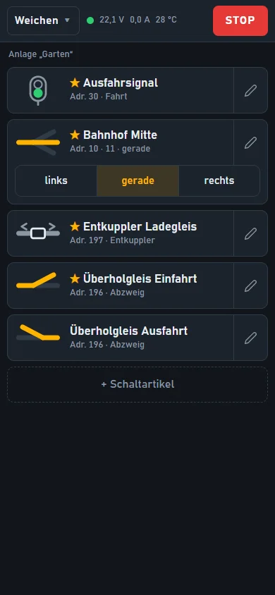 Weichen und Fahrstraßen